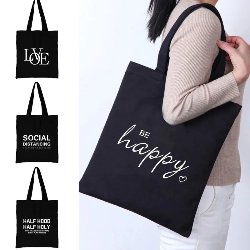 Tote Bag Canvas Print - Kawaii الكرتون البرتقال القط طباعة أسود