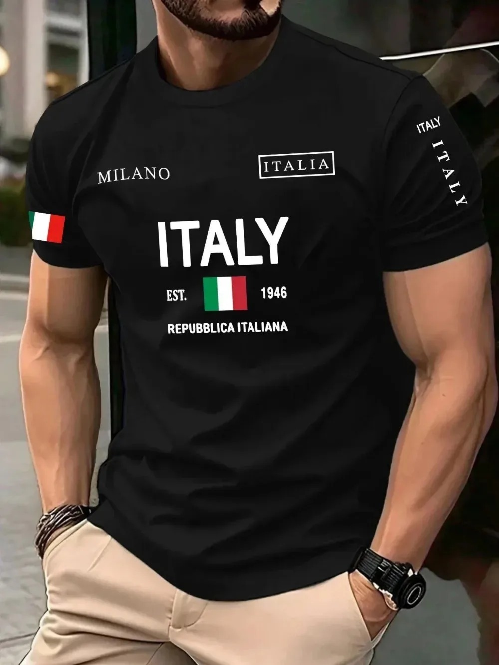 Street Fashion In Milan - تي شيرت رجالي بتصميم ثلاثي الأبعاد