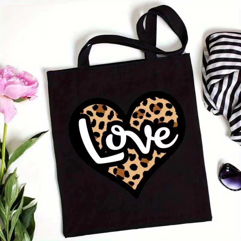 Tote Bag Canvas Print - حقيبة يد قماشية بطبعة قلب ونقشة