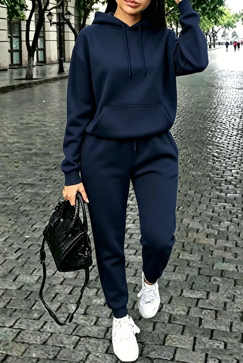 Street Fashion Hoodie - ملابس رياضية خارجية للنساء للجري، طقم