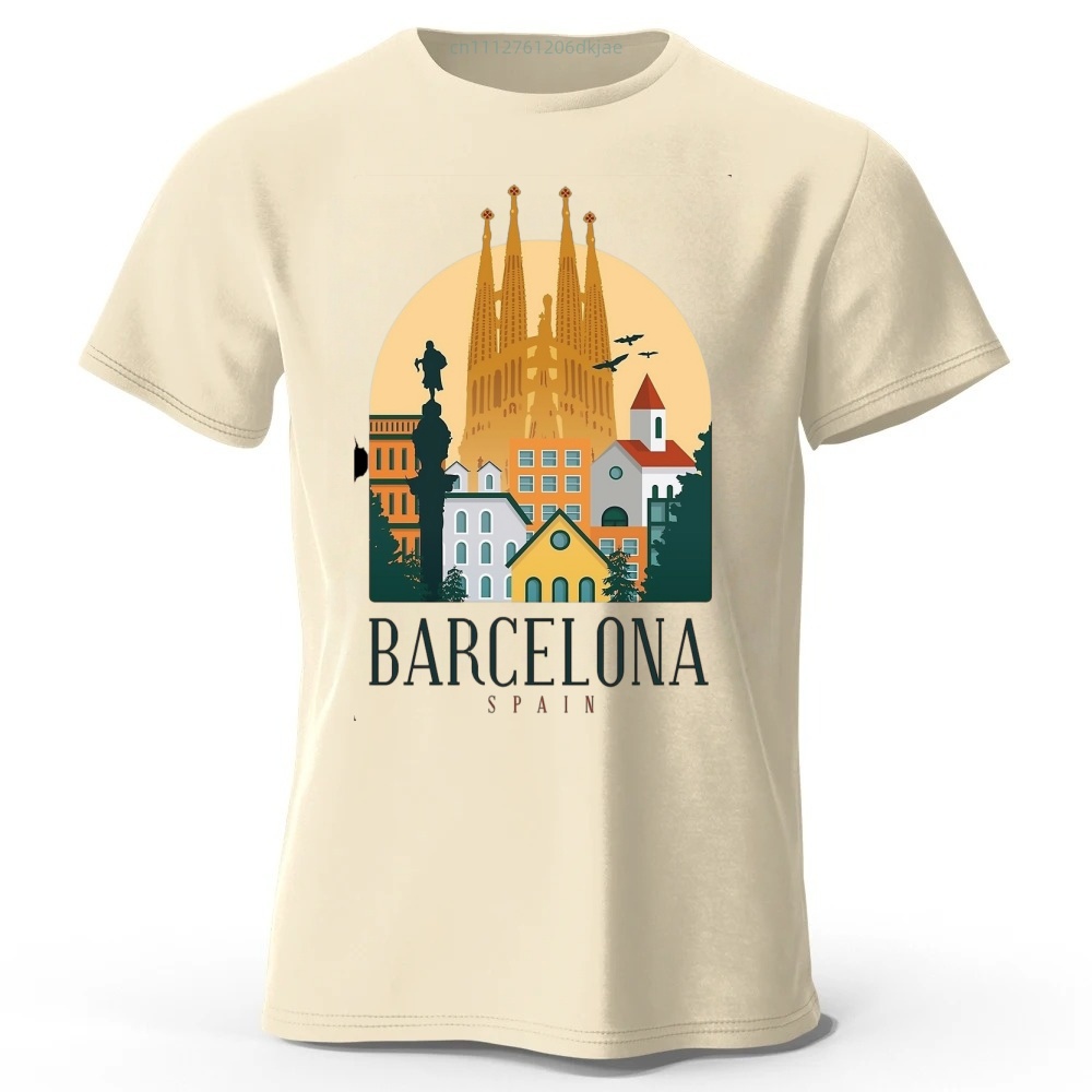 Street Fashion Barcelona - تي شيرت رجالي فضفاض وعصري سريع