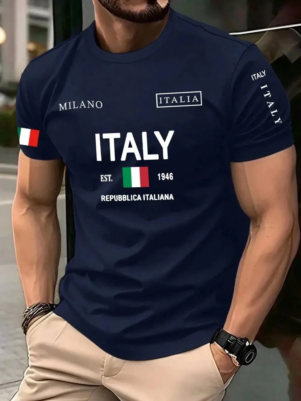 تي شيرت رجالي بتصميم ثلاثي الأ - مراجعة Street Fashion In Milan وسعره