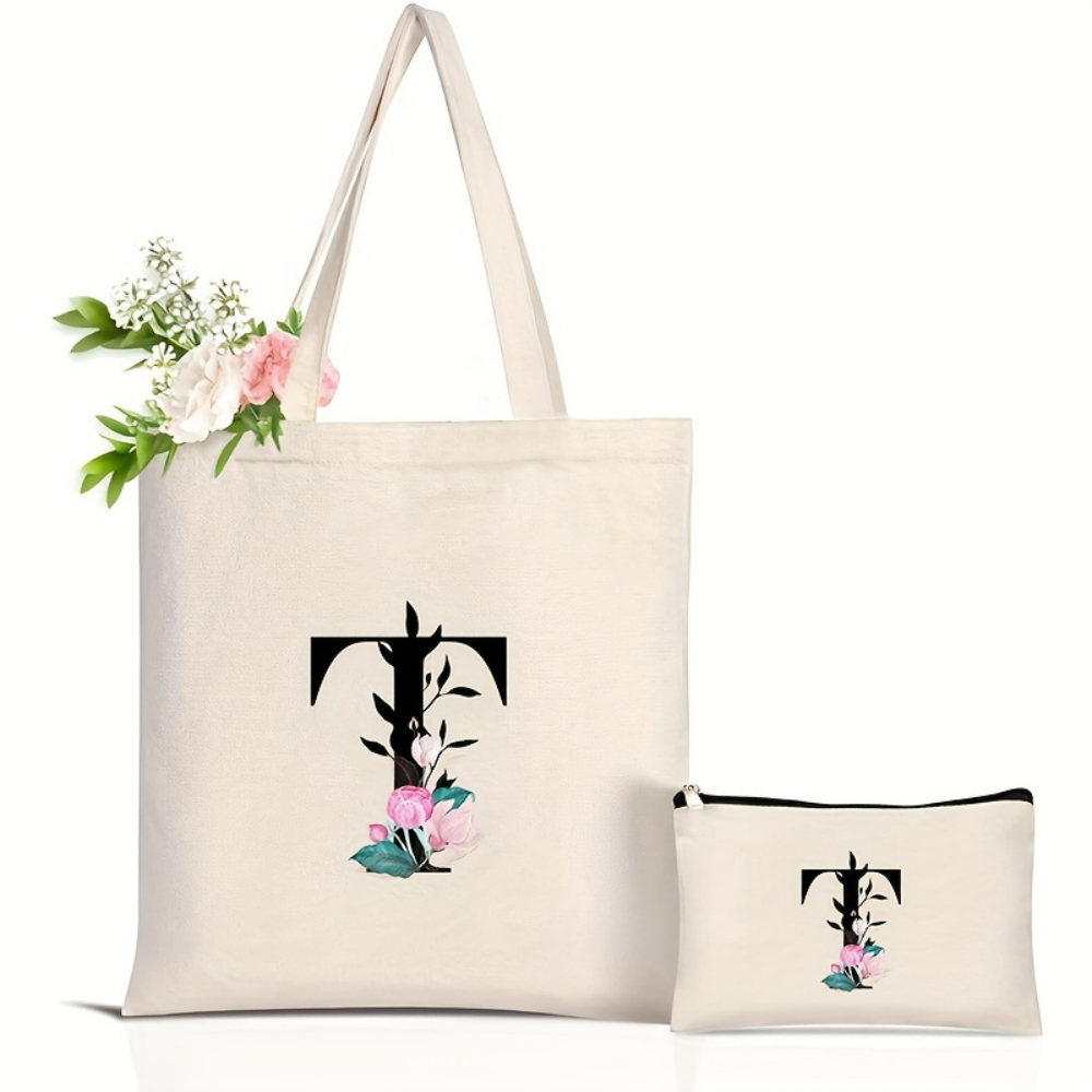 أنيقة الأزهار الأبجدية حمل حقي - مراجعة Tote Bag Canvas Print وسعره